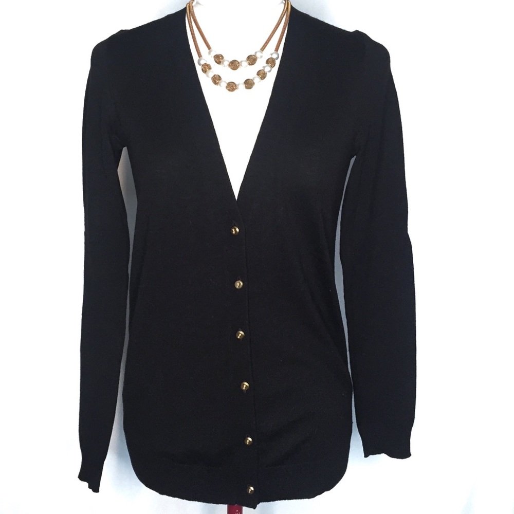 J. Crew Cardigan Sweater "Elly" Lightweight Knit V-Neck Black XS